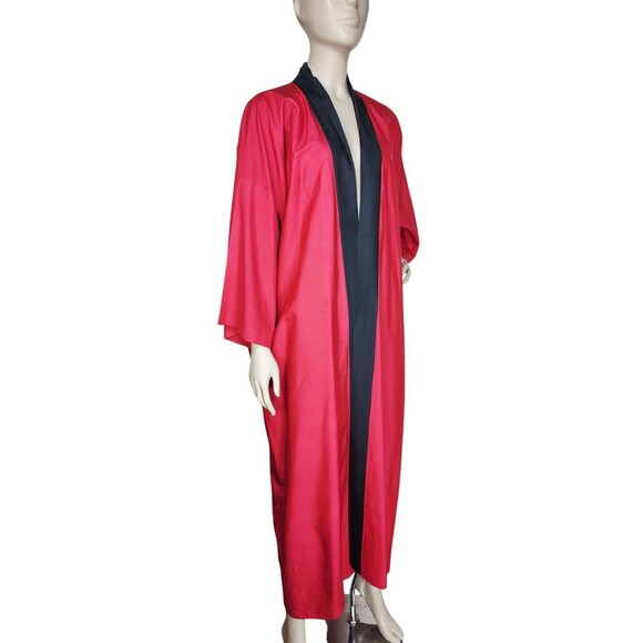 Vintage 50s Chinese 100% Silk Dragon Hand Embroidered Red Open Front Robe - Picture 3 of 9
